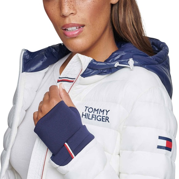 Like New Women Size Small Tommy Hilfiger Packable Hooded Puffer Jacket In White - Picture 3 of 16